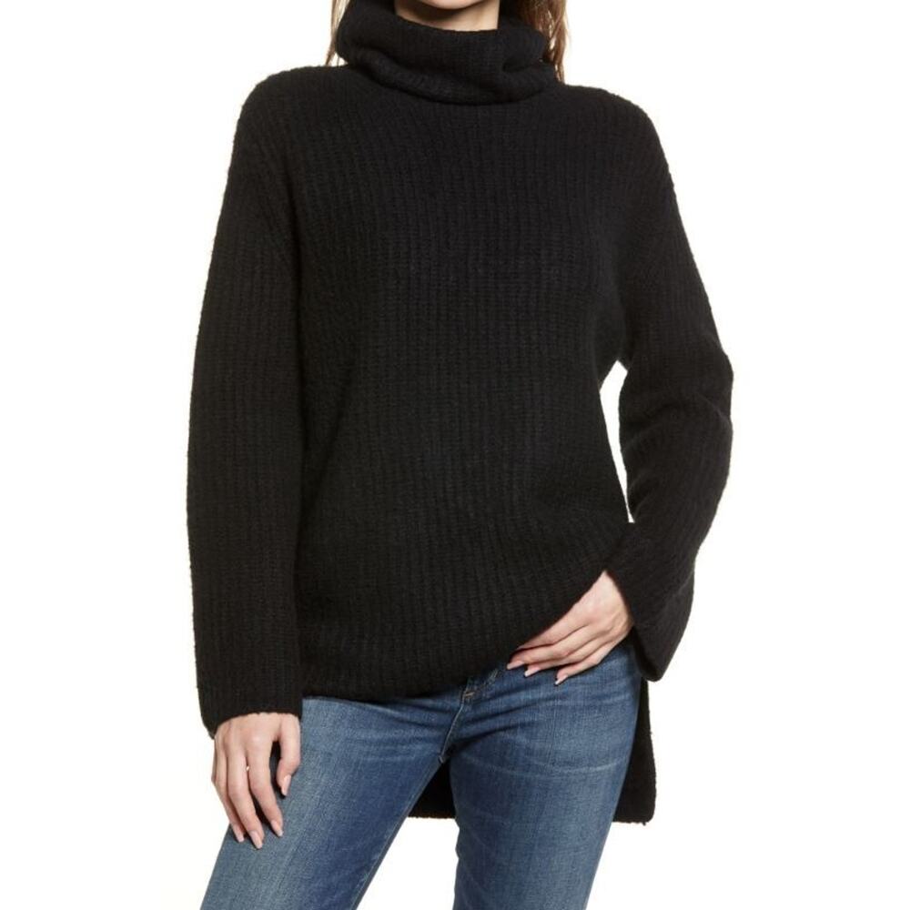 Nordstrom Women's Cozy Oversized Ribbed Turtleneck Sweater in Black Small $79